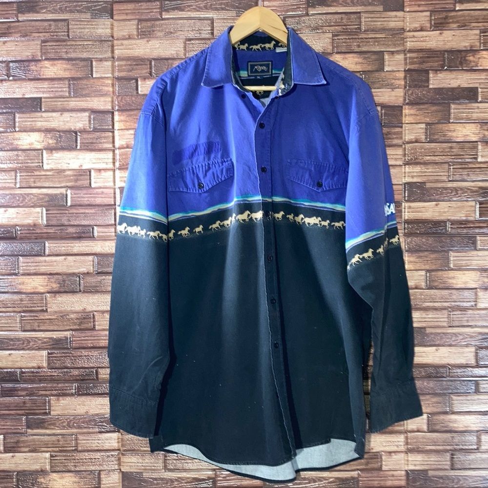 Mens Vintage 90’s Rodeo Roper Western   Long-sleeve Button Down Purple& Black XL